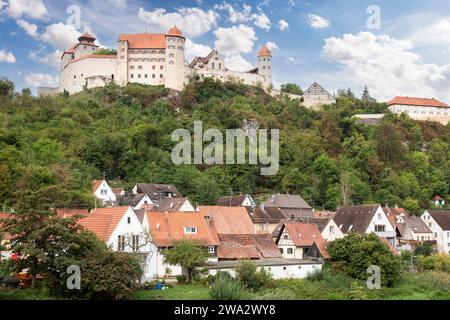 Medieval Harburg Castle on top of a mountain near the picturesque German town of Harburg. Stock Photo