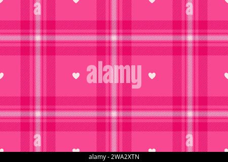 Gingham pattern with hearts. Seamless tartan vichy check plaid for dress, shirt, tablecloth, napkin, or other modern Valentines Day textile design Stock Vector