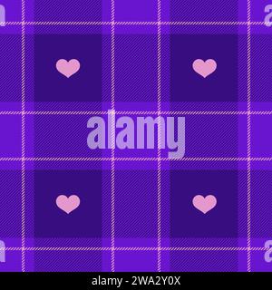 Gingham pattern with hearts. Seamless tartan vichy check plaid for dress, shirt, tablecloth, napkin, or other modern Valentines Day textile design Stock Vector