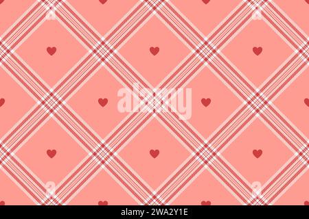 Gingham pattern with hearts. Seamless tartan vichy check plaid for dress, shirt, tablecloth, napkin, or other modern Valentines Day textile design Stock Vector