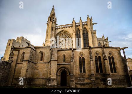 Basilica of Saints Nazarius and Celsus, a Roman Catholic church located in the citadel of Carcassonne, built in Gothic-Romanesque architectural style, Stock Photo