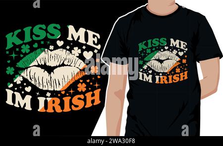 'Kiss me, I'm Irish' Saint Patrick's Day t-shirt design. typography vector with Irish flag. usable for greetings, Posters, Mugs, Notebooks, prints Stock Vector