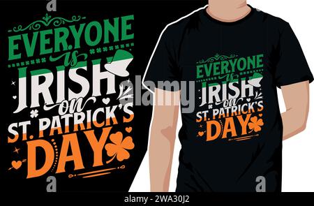 Everyone is irish on saint patrick day. Decorative typography vector art with hand-drawn ornament Stock Vector
