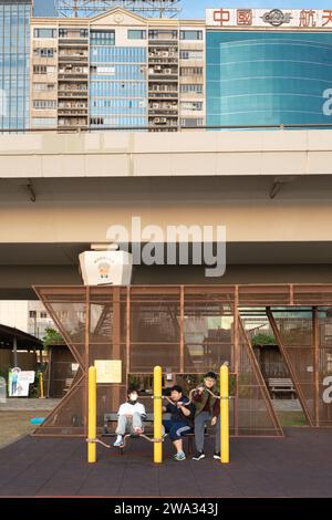 Kwun Tong Promenade is an urban waterfront park in Kwun Tong, New Kowloon, Hong Kong Stock Photo