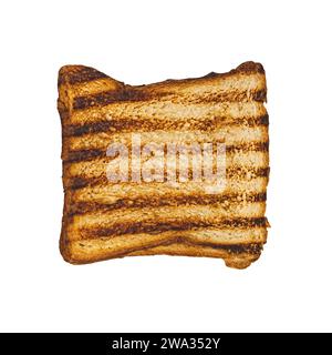 Slice of burnt toasted whole grain bread isolated on white background, top view, flat lay closeup food Stock Photo