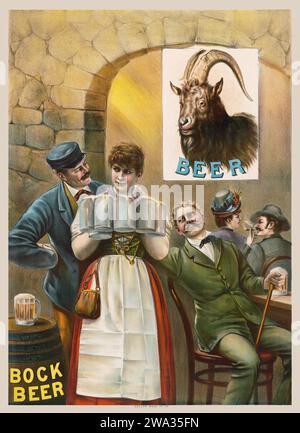 Cellar Bock no. 116, Old and antique Bock Beer advertising poster, 1889 Stock Photo