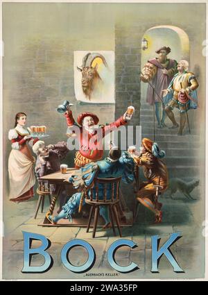 Advertisement for Bock - 'Auerbach's keller' - Old Bock Beer advertising poster, 1892 Stock Photo