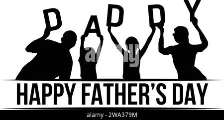 Happy father's day with Dad and Children. Family group outdoor activities vector silhouette Stock Vector