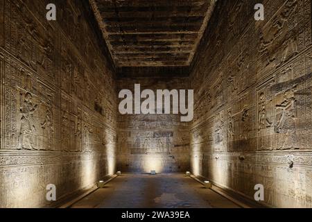 Qena, Egypt - December 27 2023: Sacred room in Temple of Hathor, Dendera Temple complex, one of the best-preserved temple Stock Photo