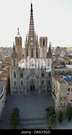 drone photo Barcelona cathedral, Catedral de Barcelona Spain europe Stock Photo