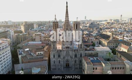 drone photo Barcelona cathedral, Catedral de Barcelona Spain europe Stock Photo