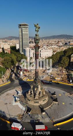 drone photo Christopher Columbus Monument, Monument a Colom barcelona spain europe Stock Photo