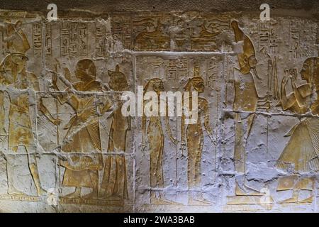 Saqqara, Egypt - January 2, 2024: Tomb of Maya who was the Treasurer of Tutankhamun and Horemheb, Dynasty 18, between 1330 and 1310 BC Stock Photo