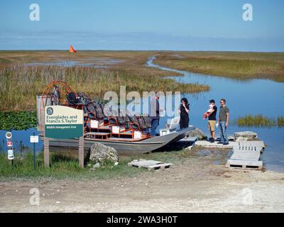 Everglades, Florida, United States - January 1, 2024: Airboat tour operator in a wildlife management area near Miami. Stock Photo