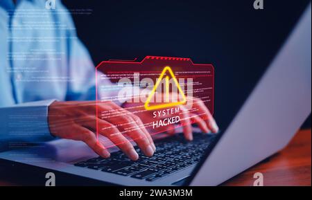 System hacked warning alert, Cyberattack computer network