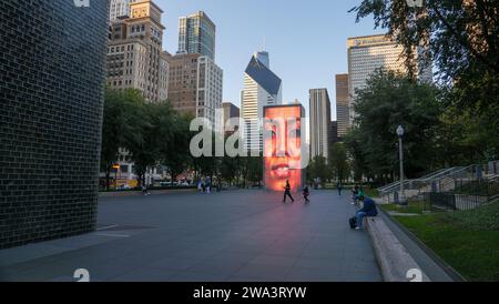 Crown Fountain, Millennium Park, Chicago, Illinois. Water turned off for winter. Stock Photo