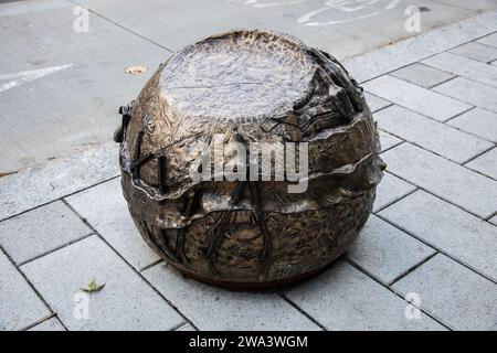 Indigenous contributions bronze sculpture on Peel Street in downtown Montreal, Quebec, Canada Stock Photo