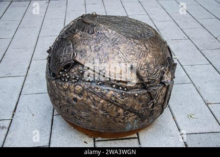 Indigenous contributions bronze sculpture on Peel Street in downtown Montreal, Quebec, Canada Stock Photo