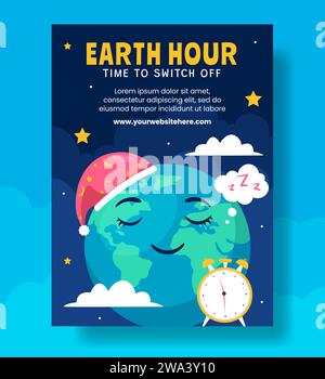 Earth Hour Day Vertical Poster Flat Cartoon Hand Drawn Templates Background Illustration Stock Vector
