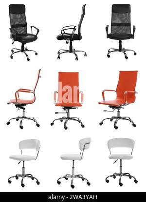 Different office chairs isolated on white, set Stock Photo