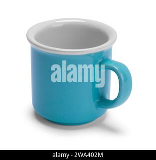Small Blue Cup Cut Out on White. Stock Photo
