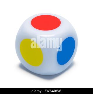 Dice with Colored Circles Cut Out on White. Stock Photo
