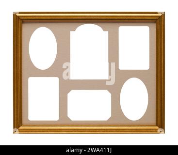 Family Photo Frame with Empty Slots Cut Out on White. Stock Photo