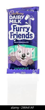 Winneconne, WI - 23 December 2023: A package of Cadbury dairy milk furry friends wombat candy bar on an isolated background. Stock Photo