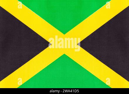 Flat Jamaican Fabric Flag Background Close Up. Stock Photo