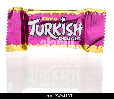 Winneconne, WI - 23 December 2023: A package of Frys Turkish delight candy bar on an isolated background. Stock Photo