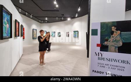 Bangkok, Thailand - June 10, 2023 : Thai Contemporary Art 'My Brushwork' Solo art Exhibition by Paddy Thunvong at Iconsiam, Bangkok, Thailand. Stock Photo