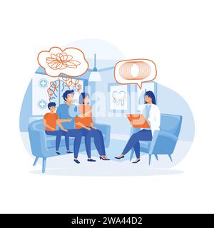 Psychotherapy. Family psychologist speaking with couple , family psychiatry concept. flat vector modern illustration Stock Vector