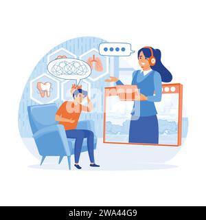Psychologist online. Psychotherapy practice, psychological help, psychiatrist consulting patient. flat vector modern illustration Stock Vector