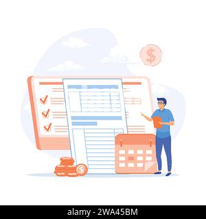 Payroll money statement and work salary payment balance tiny person, flat vector modern illustration Stock Vector