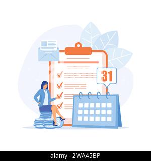 Payroll income. salary payment annual bonus. payout with paper, calculator, and people, flat vector modern illustration Stock Vector