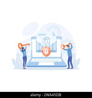 Email encryption. Protecting computer data, flat vector modern illustration Stock Vector