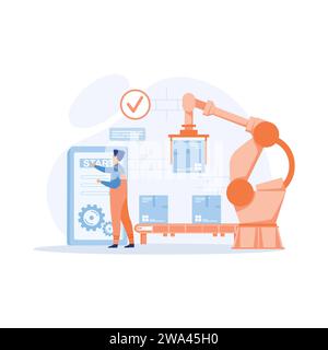 Smart industry. Engineer working with interactive interface, flat vector modern illustration Stock Vector