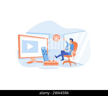 Modern television technology metaphors set. Smart TV, content, applications. Network connected interactive device. Internet TV, flat vector modern ill Stock Vector