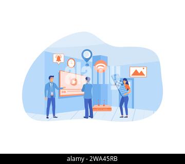 Smart tv technology with tiny people design, flat vector modern illustration Stock Vector