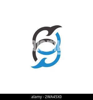 whale dolphin tail blue water linked simple logo vector Stock Vector