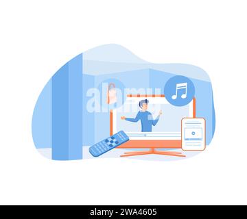 Smart TV. Network connected interactive device. Internet TV, broadcasting media. flat vector modern illustration Stock Vector