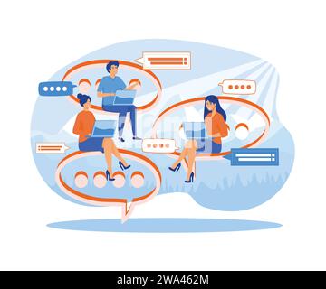 A group of people communicates through the Internet social networks, the concept of communication, discussing business, news. flat vector modern illus Stock Vector