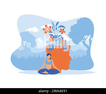 World mental health day concept. Paper human head symbol and flowers. flat vector modern illustration Stock Vector