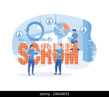 SCRUM framework. Concept with keywords, letters and icons. flat vector modern illustration Stock Vector