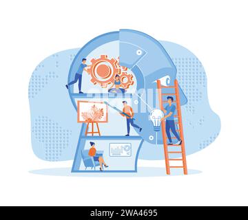 Self development, profile of human head with people developing mental issues. flat vector modern illustration Stock Vector
