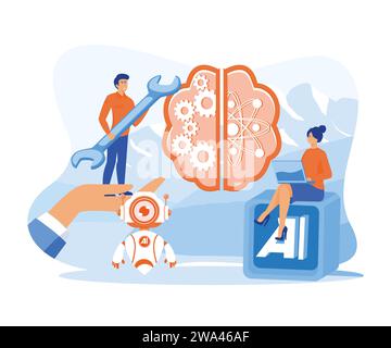 Artificial intelligence concept. AI, machine learning, analysis information. flat vector modern illustration Stock Vector
