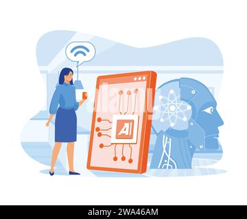 Artificial intelligence concept. Digital brain with neural network. flat vector modern illustration Stock Vector