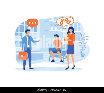 Team discussion. Business people in office talking communicating and discussing work project. flat vector modern illustration Stock Vector