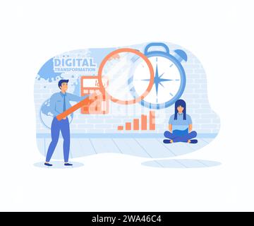 Data Analysis and Digitization Concept, Digital Transformation or Disruption, Financial Statistics, flat vector modern illustration Stock Vector