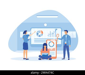 Data analysis homepage or header decorated people character for website and mobile website development. flat vector modern illustration Stock Vector